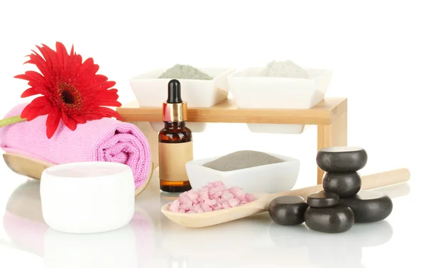 Kosmetiska lera för spa-behandlingar på vit bakgrund — Stockfoto