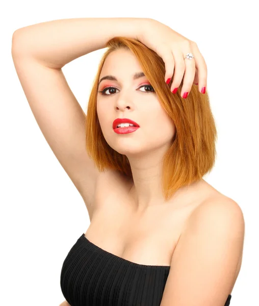 メイク グラマーと赤のマニキュアを持つセクシーな若い女性の肖像画 — ストック写真