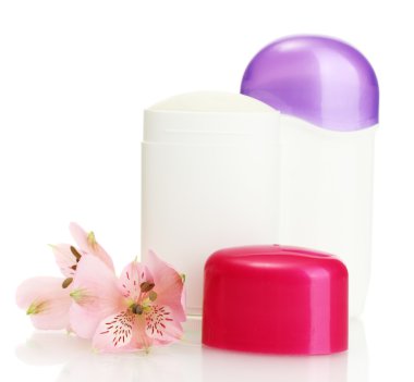 Deodorants with flowers isolated on white clipart