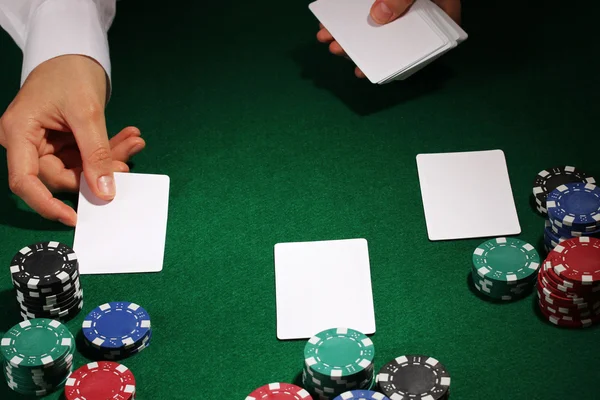 Réglage du poker sur la table verte — Photo