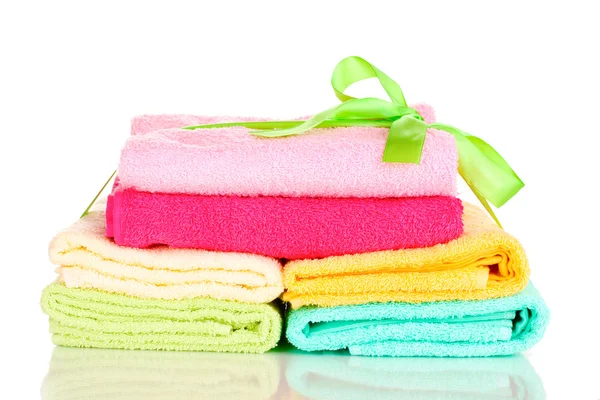 Färgglada handdukar med menyfliksområdet isolerad på vit — Stockfoto