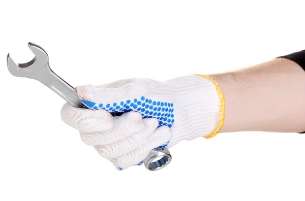 Clé à main avec gant de protection isolé sur blanc — Photo