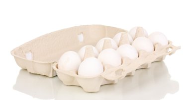 Eggs in paper box isolated on white clipart