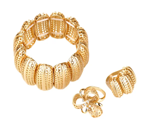 Elegant and fashion bracelet and rings isolated on white — Stock Photo, Image