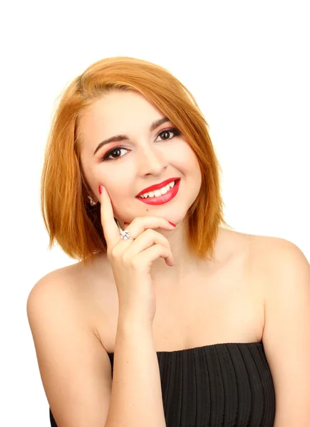 Porträt einer sexy jungen Frau mit Glamour-Make-up und roter Maniküre — Stockfoto