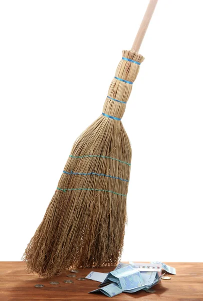 stock image Broom sweep the euro on white background close-up