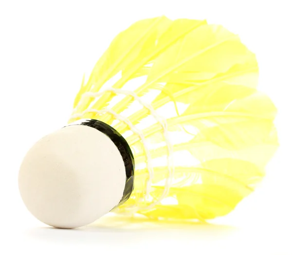Yellow feather shuttlecock isolated on white — Stock Photo, Image