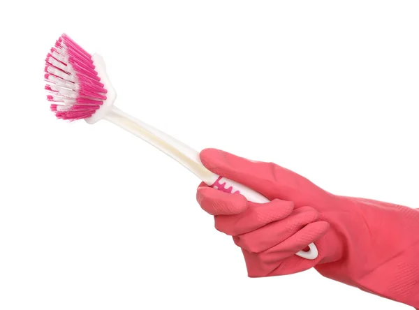Cepillo de limpieza para inodoro en mano aislado en blanco — Foto de Stock