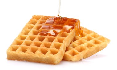 Belgium waffles with honey isolated on white clipart