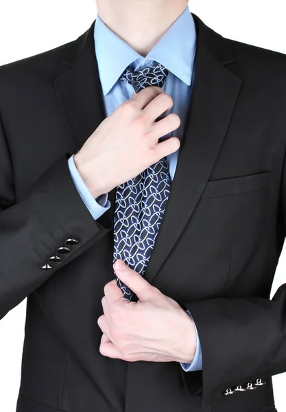 Uomo d'affari correggere una cravatta da vicino — Foto Stock