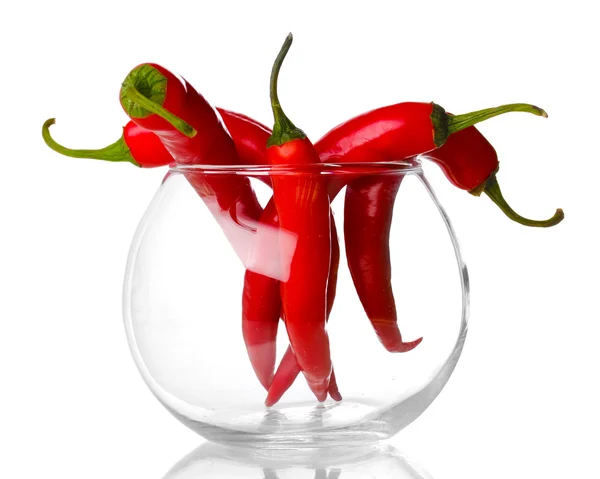 Red hot chili peppers in glass isolated on white — Stock Photo, Image