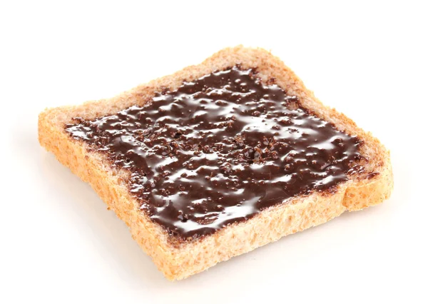 Sandwich met chocolade op wit wordt geïsoleerd — Stockfoto
