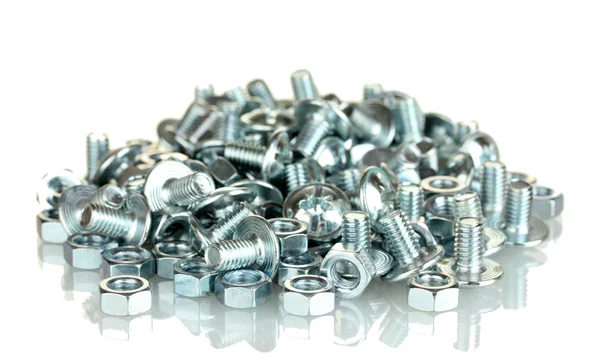 Chrome nuts and bolts on white background close-up — Stock Photo, Image