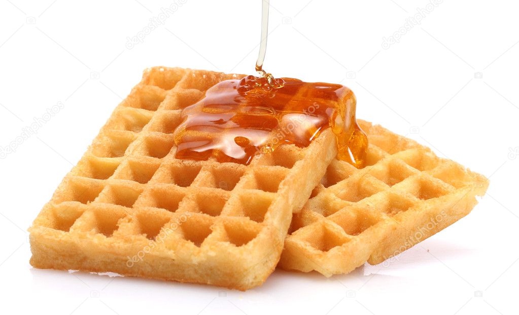 Belgium waffles with honey isolated on white