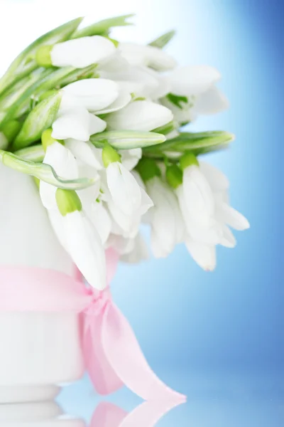 束美丽的蓝色背景上的蝴蝶结与花瓶里五彩缤纷 — 图库照片