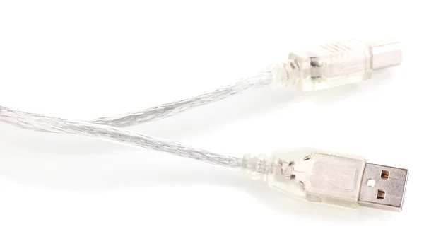 Zilveren USB-kabel, geïsoleerd op wit — Stockfoto