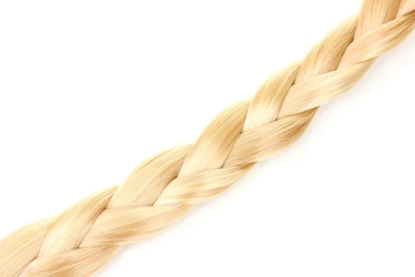 Blond hair braided in pigtail isolated on white — Stock Photo, Image