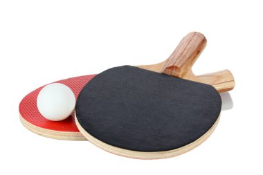 Ping-pong rackets and ball, isolated on white clipart