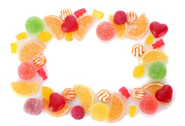 Frame of colorful jelly candies isolated on white clipart