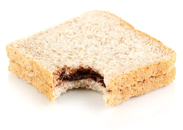 Bitten sandwich with chocolate isolated on white — Stock Photo, Image