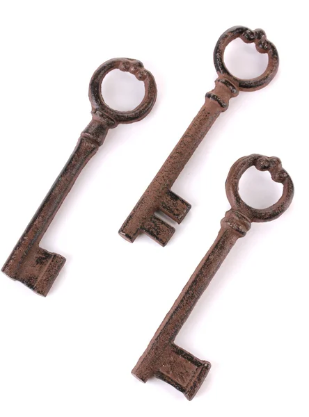 A bunch of antique keys isolated on white — Stock Photo, Image