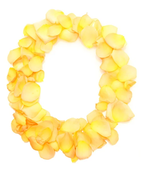 Orange rose petals forming letter O, isolated on white — Stock Photo, Image