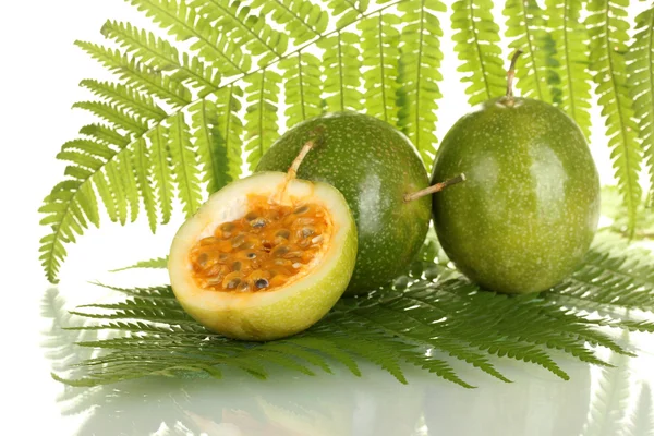 Green passion fruit on white background close-up — Stock Photo, Image