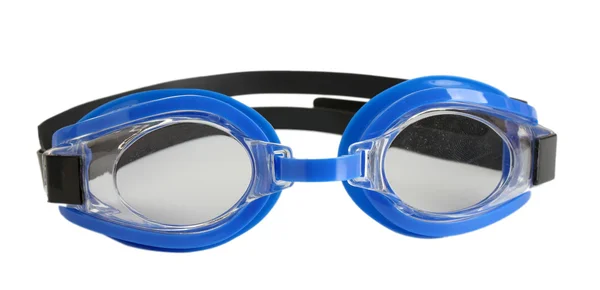 Occhiali da bagno blu isolati su bianco — Foto Stock