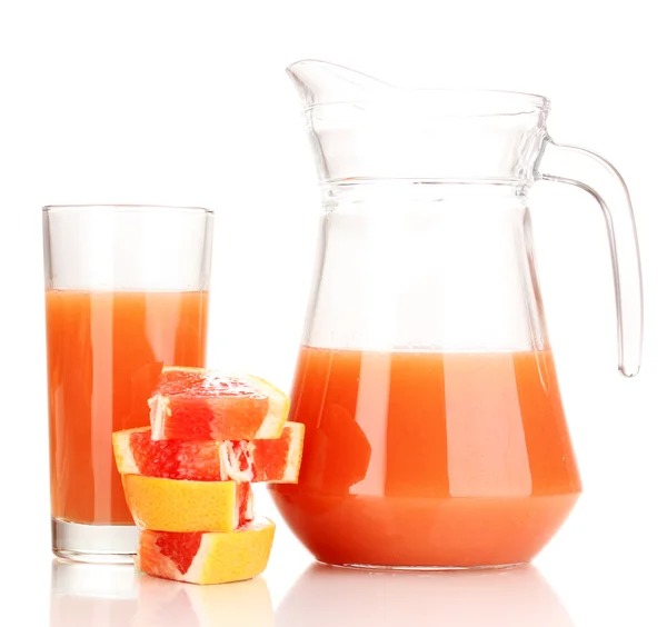 Sliced grapefruit and juice isolated on white — Stock Photo, Image
