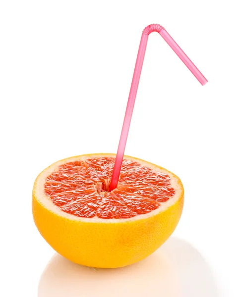 Hälften av mogen grapefrukt med röret isoleras på vit — Stockfoto