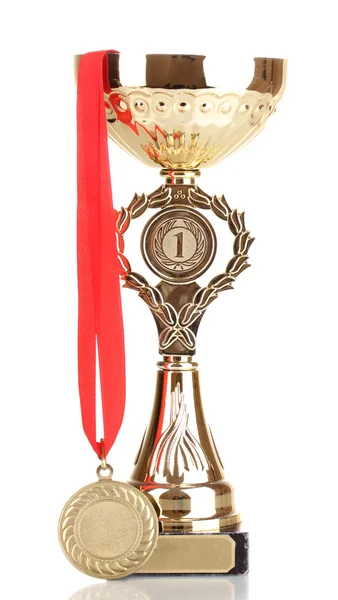 Coppa trofeo e medaglia isolata su bianco — Foto Stock