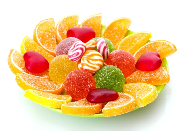 Caramelle colorate gelatina su piatto isolato su bianco — Foto Stock