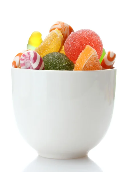Caramelle colorate gelatina in ciotola isolata su bianco — Foto Stock