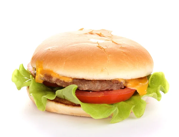Sabrosa hamburguesa con queso aislada en blanco —  Fotos de Stock