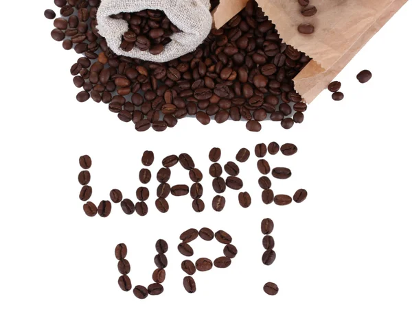 Samenstelling van koffiebonen. Word wakker. — Stockfoto