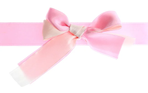 Hermoso arco de satén rosa y cinta aislada en blanco — Foto de Stock