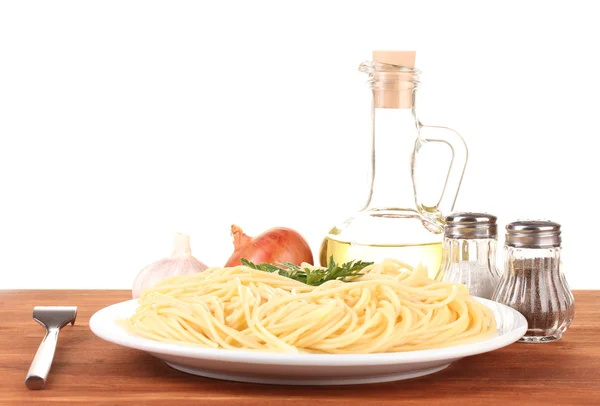Komposition der leckeren Spaghetti auf Holz — Stockfoto