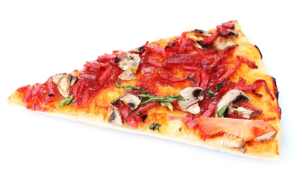 Tasty slice of pizza isolated on white — Stock Photo, Image
