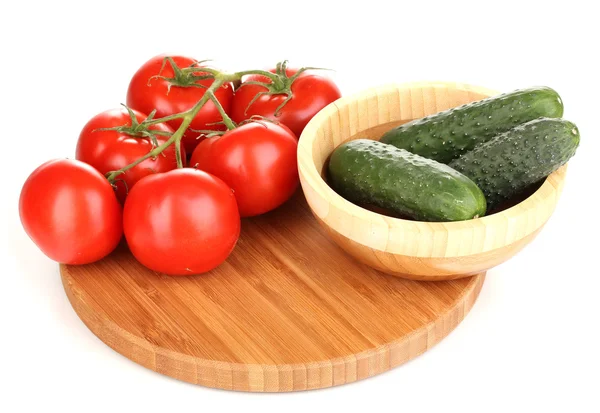 stock image Tomatoes and cucumbers isolated on white