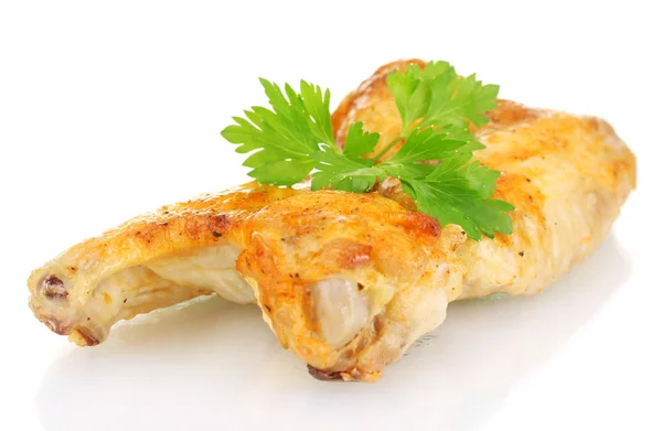 Alas de pollo asadas con perejil aislado en blanco — Foto de Stock