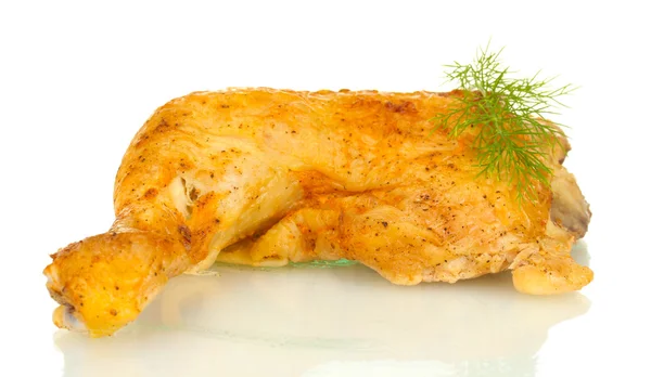 Perna de frango assado com endro isolado em branco — Fotografia de Stock