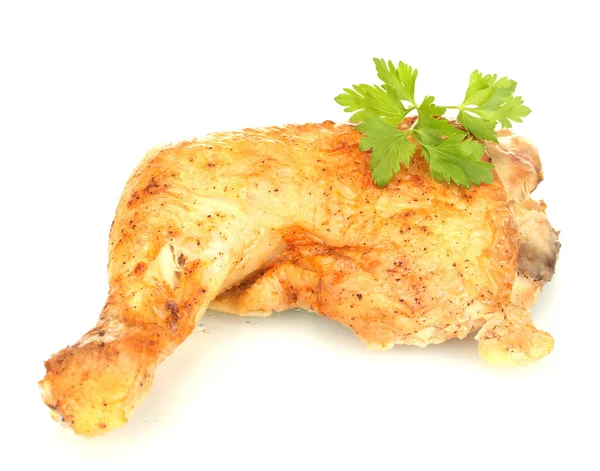 Roasted chicken leg with parsley isolated on white — Stock Photo, Image