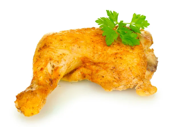 Gebraden kip been met peterselie geïsoleerd op wit — Stockfoto