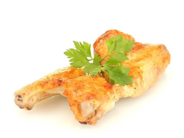 ロースト チキンにパセリを白で隔離される翼 — ストック写真