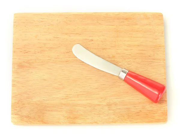 Planche à découper avec couteau pour fromage isolé sur gros plan blanc — Photo