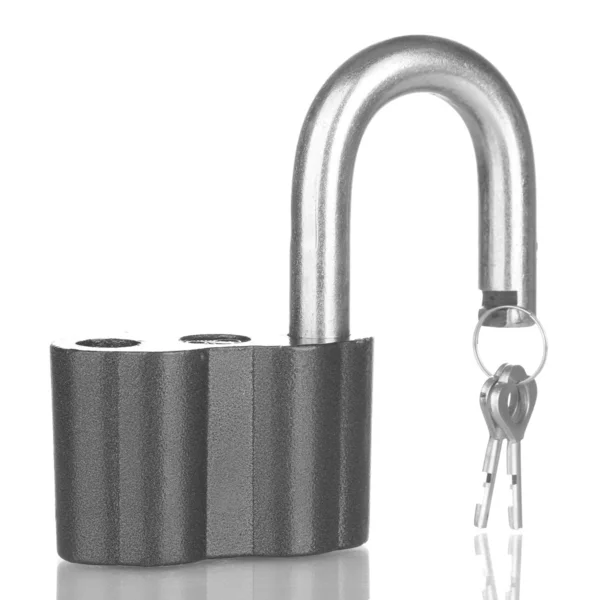 Old padlock with keys isolated on white background — Stock Photo, Image