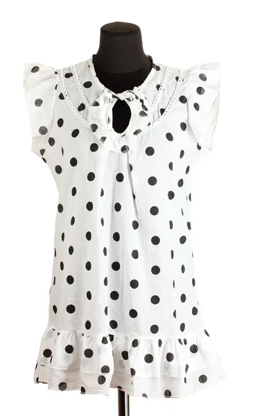 Woman white black polka dot dress on mannequin on white background — Stock Photo, Image