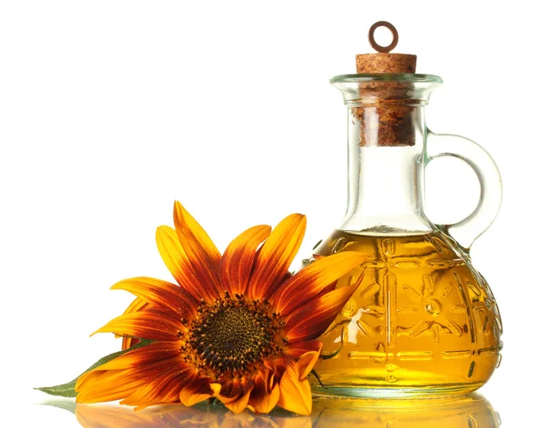 stock image Sunflower oil and sunflower isolated on white