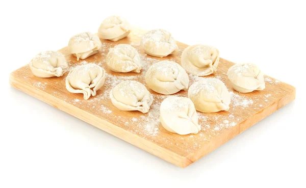Raw Dumplings on cutting board isolated on white — Stock Photo, Image