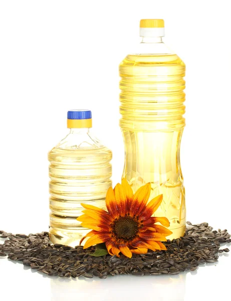 Sunflower oil in a plastic bottles isolated on white background — Stock Photo, Image